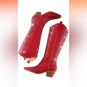 Cowgirl Boots for Women Pointed Toe Western  Boots Chunky Heel Glitter Boots